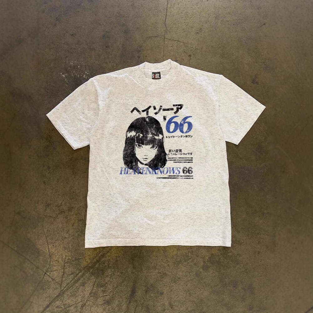 250g heavyweight pure cotton! American-style oversized manga Shibuya girl print loose-fitting short-sleeve T-shirt for couples, men's