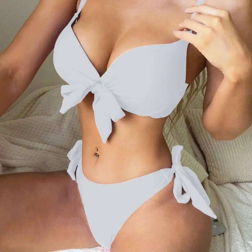 Strappy Beachwear Removable Breast Pads Swimsuit Stylish Women's Bikini Set with Padded Sling High Waist Swim Briefs for Summer Z260206
