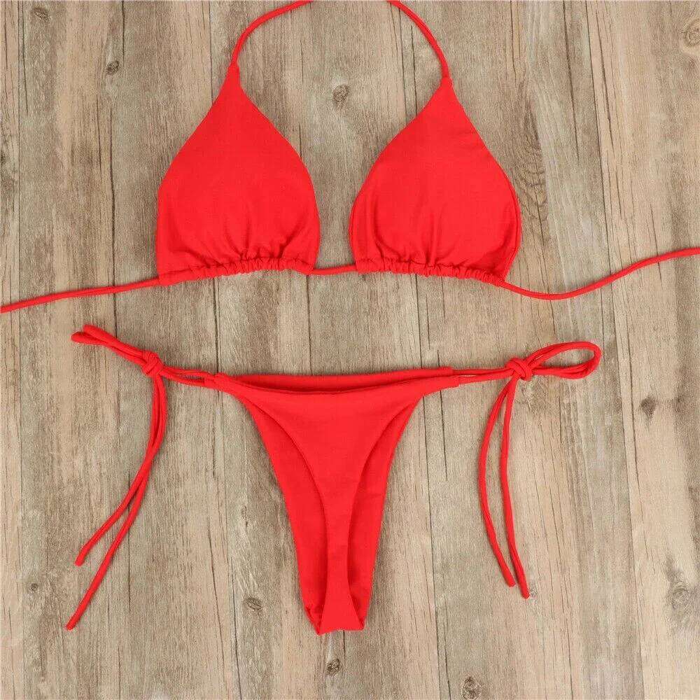 Sexy Women Quick Dry Thong Bikini Set Briefs & Bra Side Tie Swimsuit Bandage Style Brazilian Swimwear Low Rise Underwear Panties Z260206