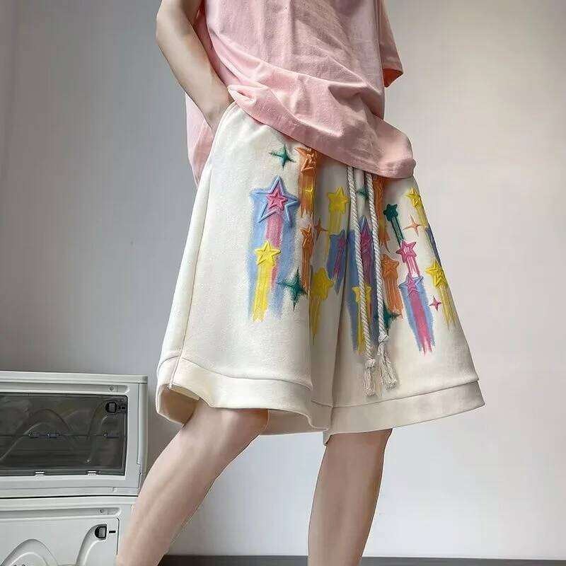 Doodle Star Men's orts Summer American Retro Trendy Five-Quarter Loose Haome Casual Boxer Briefs Youth Active Sle XJ260206