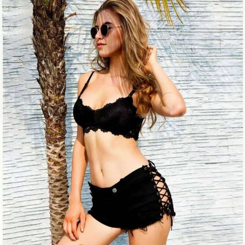 Y2K Women Fashion Pants Club High Waisted Holes Denim Mini Skort Jeans Sexy Girl Rave Street Skinny Shorts Pant Mujer C260206