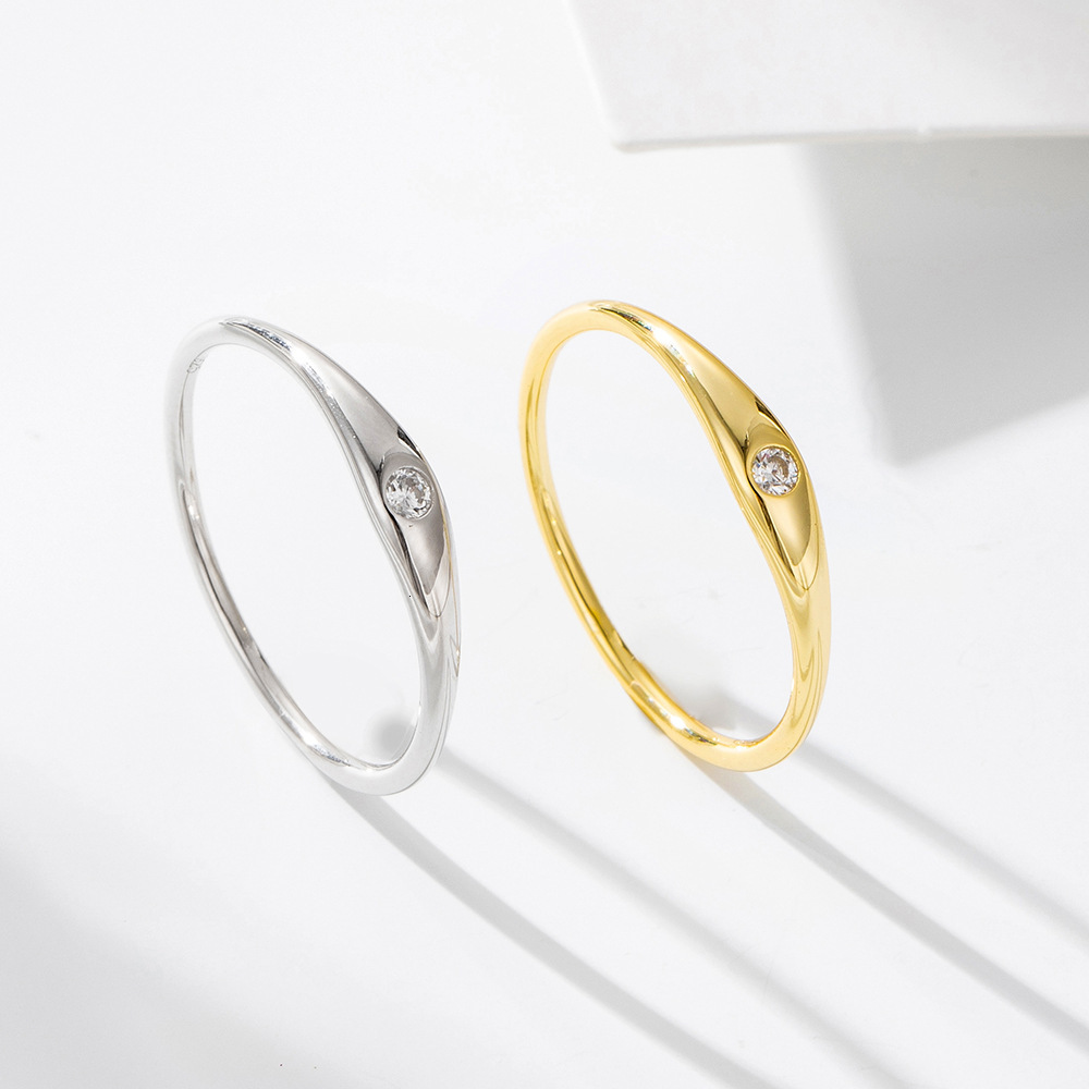 minimalist fashion jewelry s925 sterling silver smooth plain band single diamond ring for women, light luxury high-end hand accessory