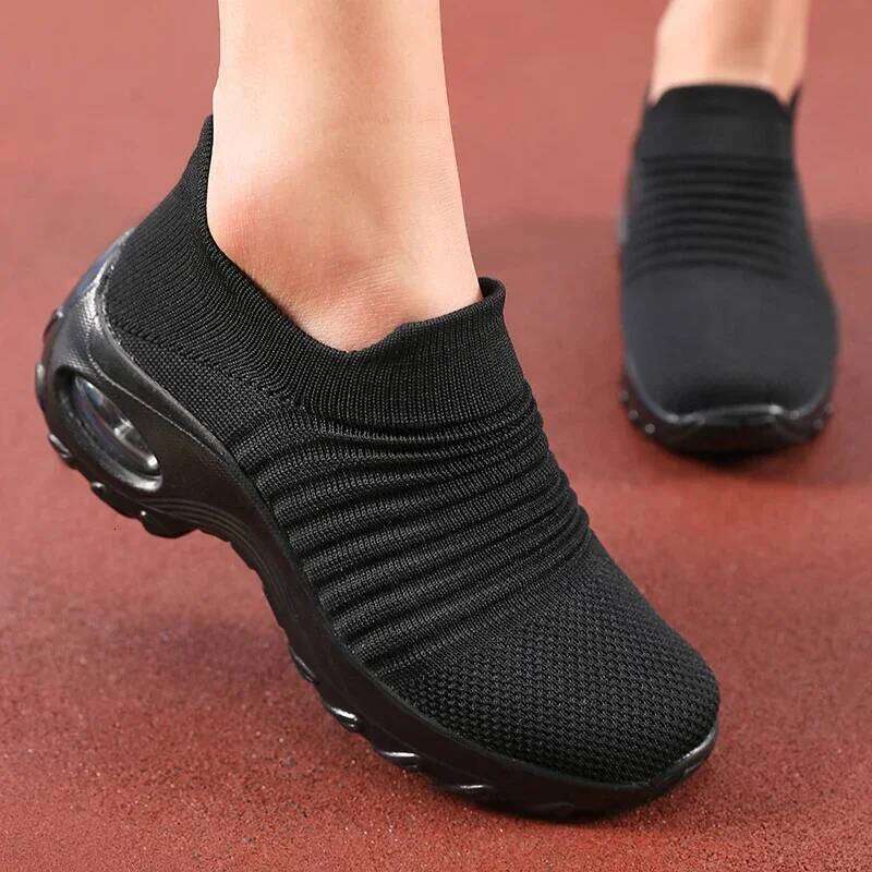 Women's Summer on Black Sporty Casual Breathable Height Increasing Thick Soled Non Slip Comfortable New Walking Shoes