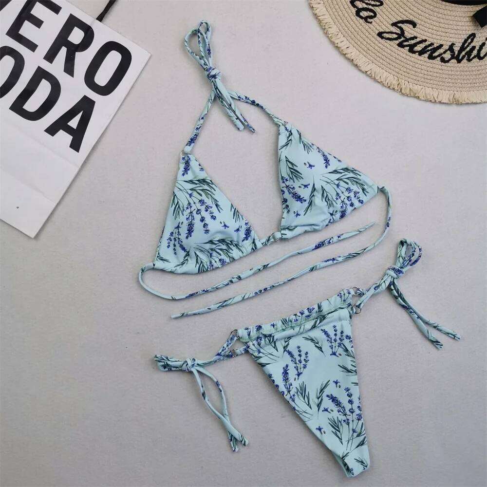 Fashion Print Bikini Thong String Sexy Triangle Swimsuit Split Vintage Swimwear Trend Women Micro Beach Bathing Suit Bikinis Set Z260206