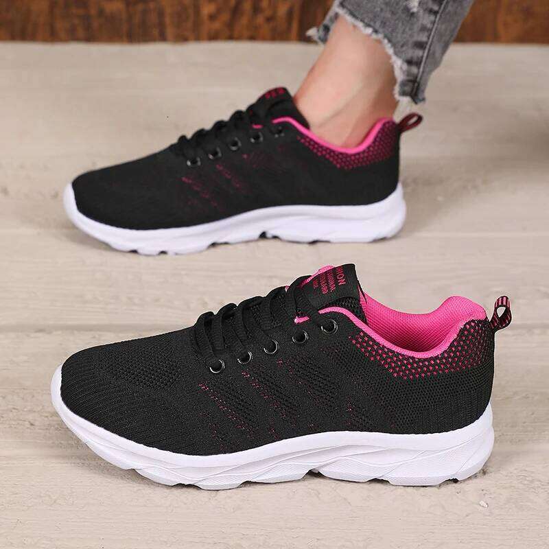 Women Sneakers Fashion Lace Up Mesh Breathable Outdoor Walking Black Dirt Resistant Daily Versatile Platform Tennis Shoes