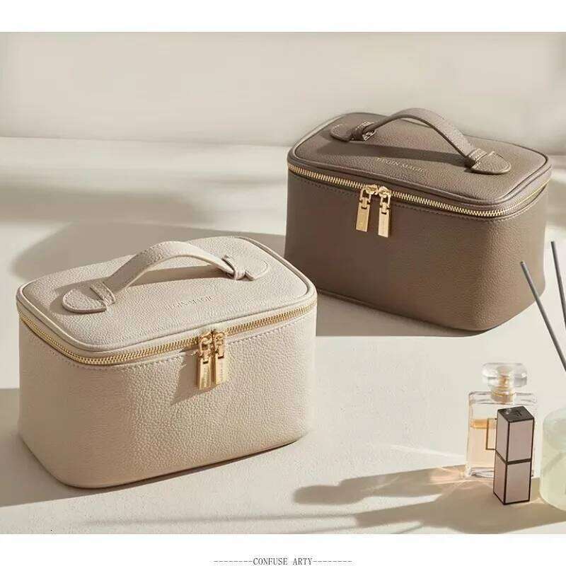 Women's Large Capacity PU Leather Handheld Makeup Bag - 2025 New Arrival Travel Toiletry Organizer with Multiple Compartments Y260206