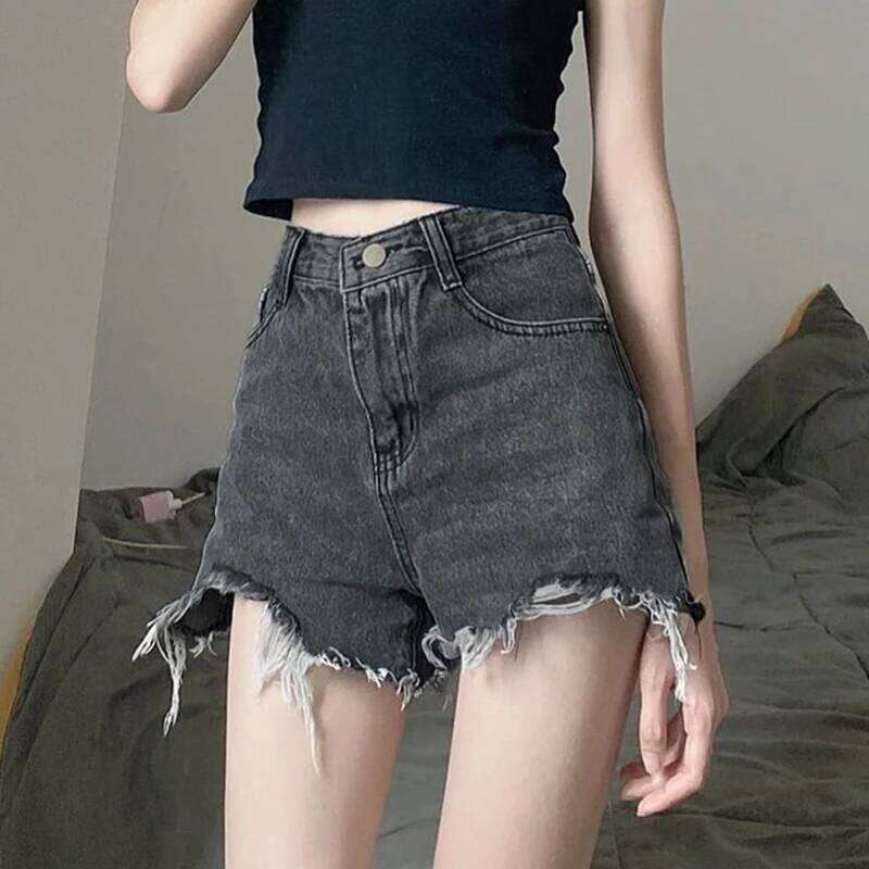 Hole Denim Women Summer Casual Streetwear Irregular Wide Leg Shorts Korean Fashion High Waist A Line Short Jeans Female H260206