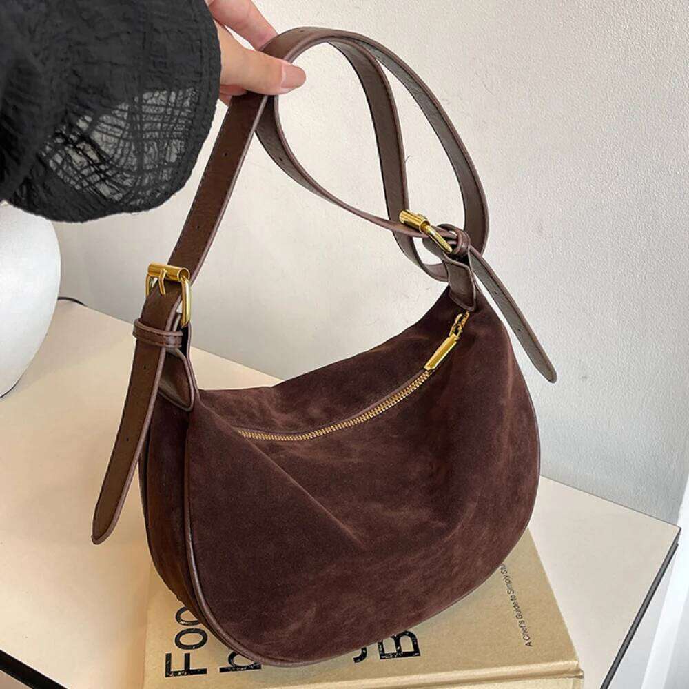 Vintage Suede Crossbody Bag Casual All-Match Large Capacity Soft Zipper Burgundy Packs Daily Working Commute One Shoulder Bags Y260205