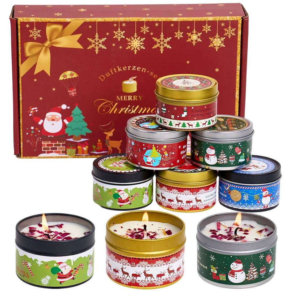 Christmas Scented Set Gift Fragrance Jar Smokeless Romantic Incense Aromatherapy Candle Stonedried Flower Soy Wax S260205