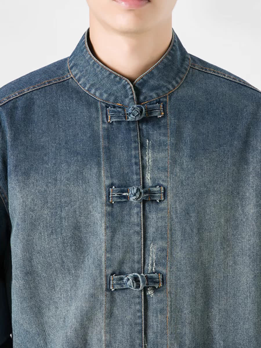 Free Shipping 2026 Spring and Autumn New Chinese Denim Jacket Men's Loose Casual Jacket Trendy Retro Top