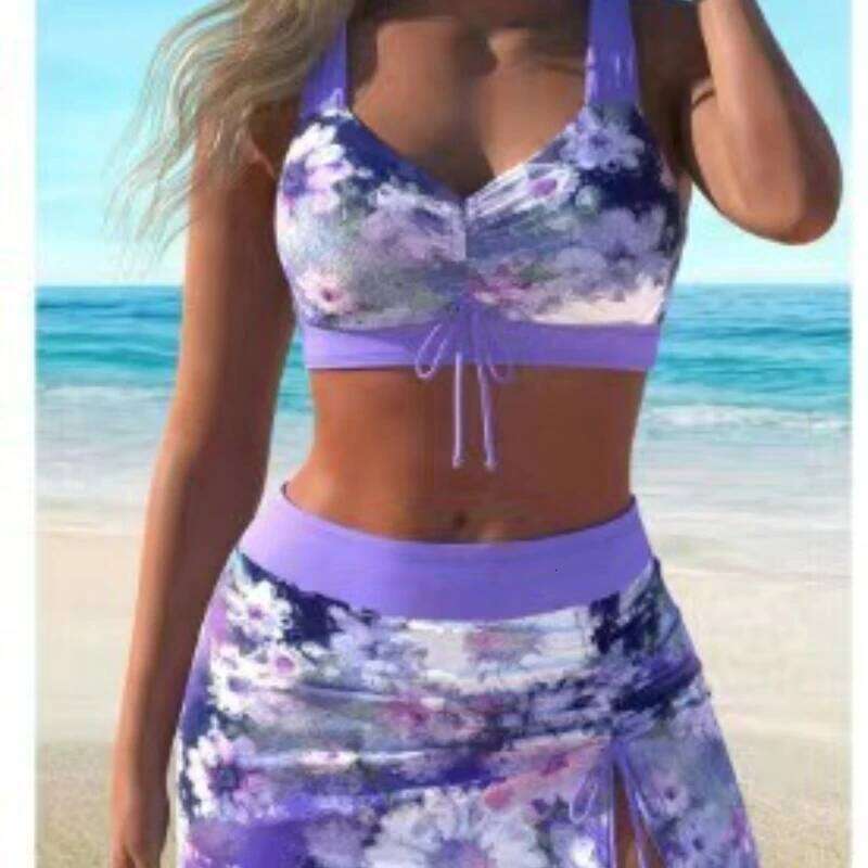 bathing suit women 2025 printed suspenders beach plus size swimsuit three-piece women's conservative shorts hot spring swimsui XJ260206