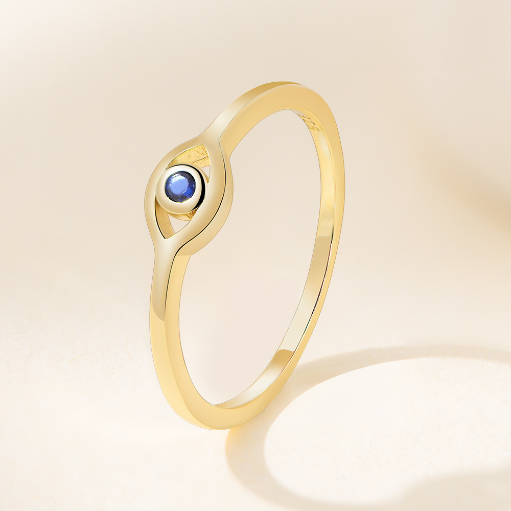 S925 Sterling Silver Devil's for Women, Style, Personalized Vintage Gold-Plated Blue Zircon Eye Ring Jewelry