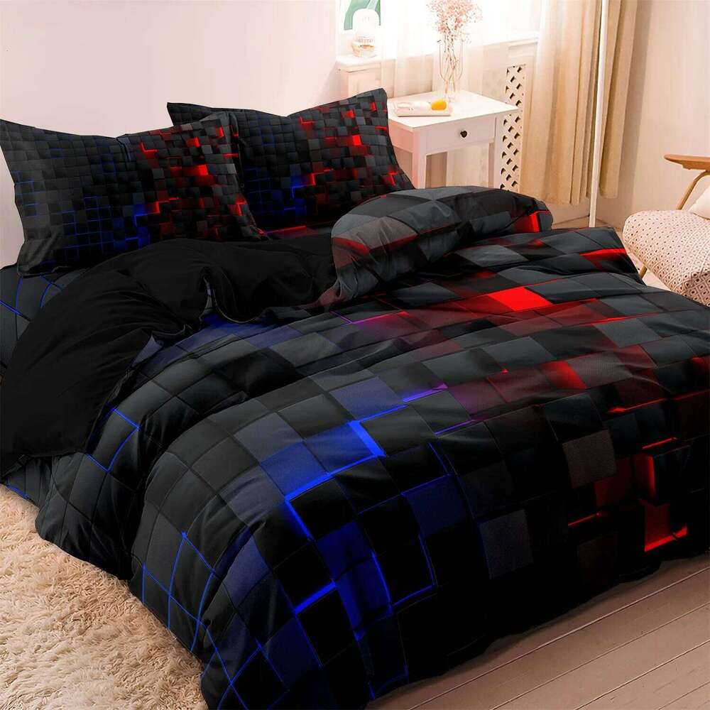 3pcs 3D Digital Print Energy Block Geometric Cube Modern Grid Plaid Checked Bedding Set Includes 1*Duvet Cover & 2*Pillowcases XJ260206