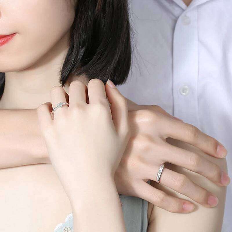 Punk Fashion Love Heart Matching Couple Set 2Pcs for Women Men Lover Wedding Zircon Rings Girlfriend Dating Gift Jewelry W260206