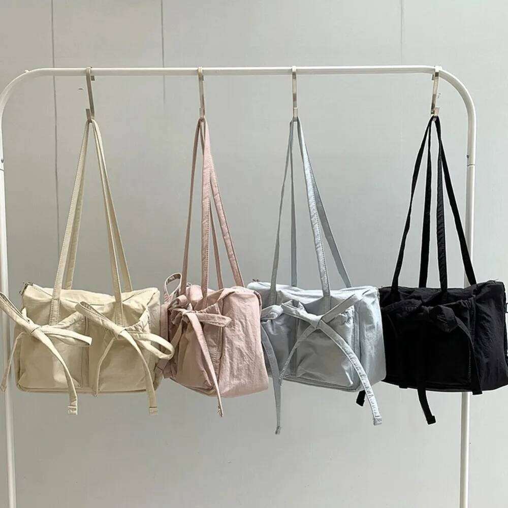 Fashion Casual Tote Zipper Closure Large Capacity Lightweight Nylon Bow Shoulder Bag Women Y260205