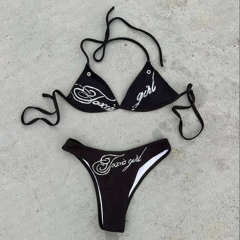 2025 women new letter printed sexy bikini women's swimsuit hot pants set summer casual fashion Y2k style Z260206