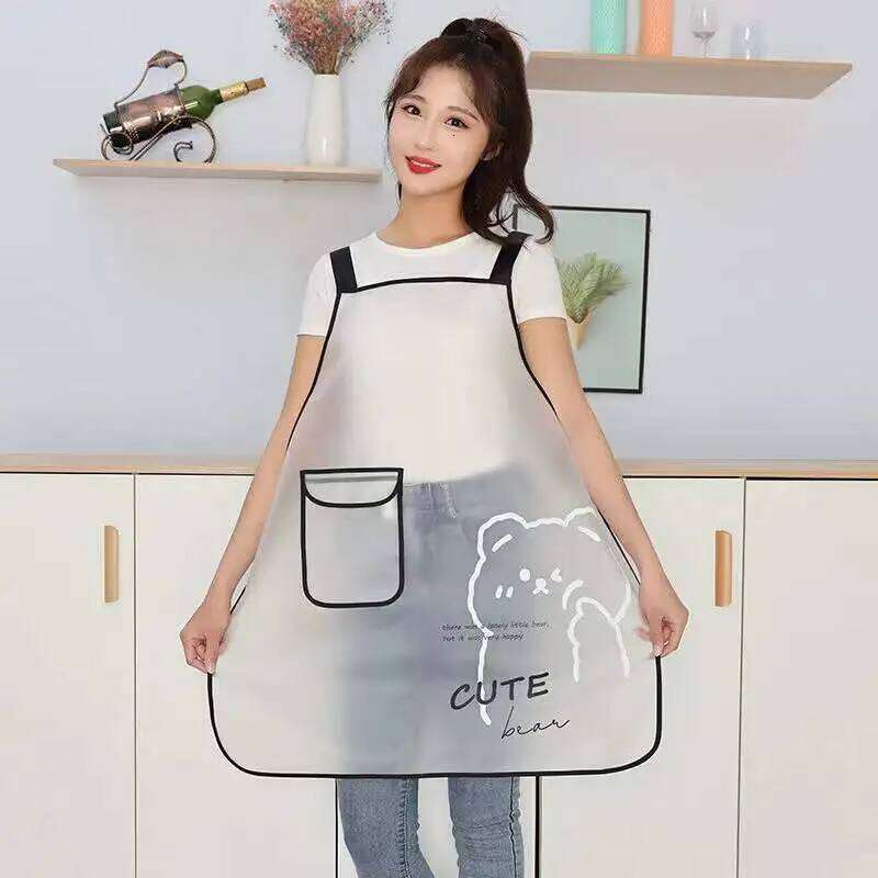 White Tpu Kitchen Waterproof Oil Resistant Work Apron Translucent Black Dirt-proof Cleaning Aprons With Pockets S260205