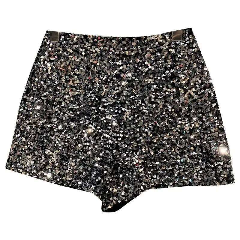New Autumn Black Velvet Women Sequined Shiny Versatile Short Clubwear Shorts Hot Pants High Street XJ260206