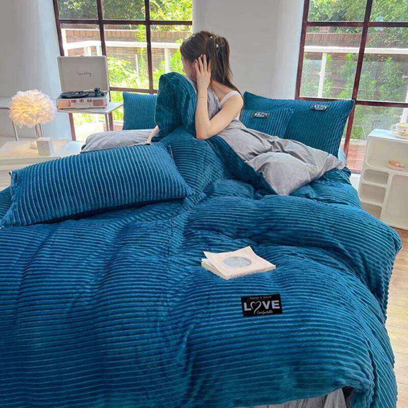 3pcs duvet cover Winter Warm Bedding sets Double Quilt Cover king Twin queen size bed thick Flano Coral Fleece with pillowscase XJ260206