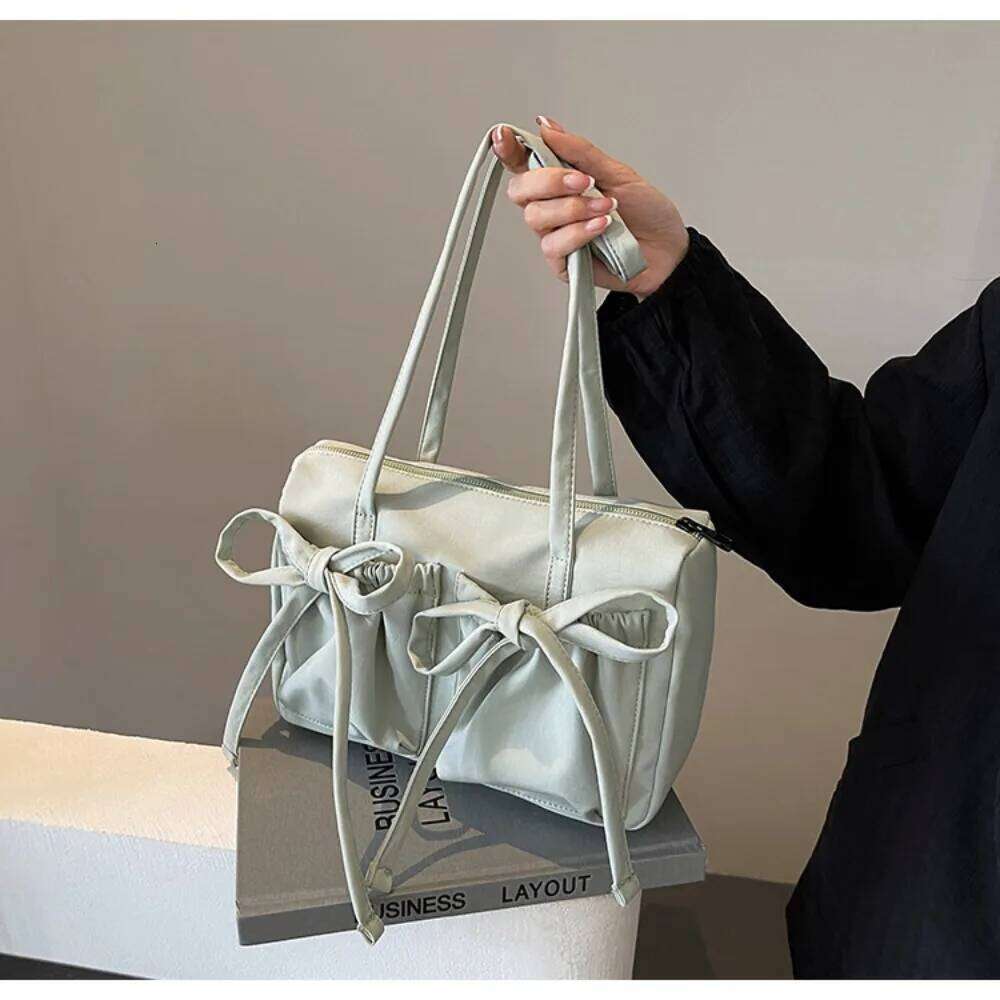 Fashion Casual Tote Zipper Closure Large Capacity Lightweight Nylon Bow Shoulder Bag Women Y260205