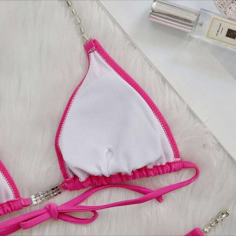 Sexy crystal diamond chain two-piece WOMEN'S solid color tie swimsuit bikini Z260206