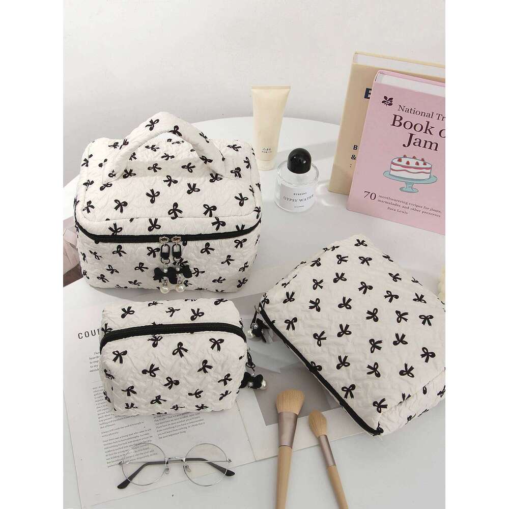 1 pc/set quilted multifunctional bow fashionable portable bag, essential makeup bag for toile Y260206