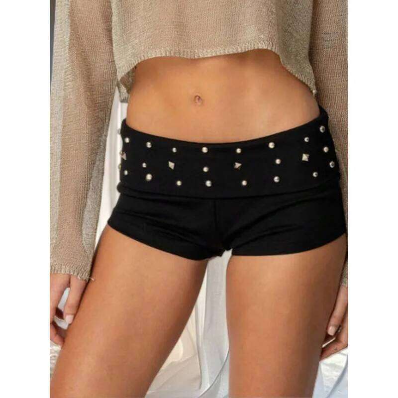 Y2g European and American Goths Punk Dark Rhinestone Short Skirt Black Sexy Hot Girl Versatile Low Waisted Shorts Women C260206