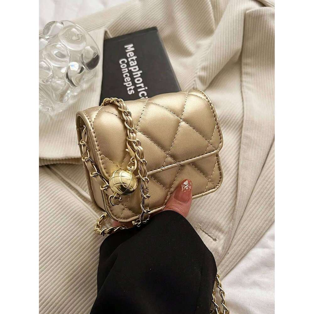 Simple And Versatile Texture Mini With Gold Ball Chain Strap Shoulder Crossbody Purse Women's Bag Y260205