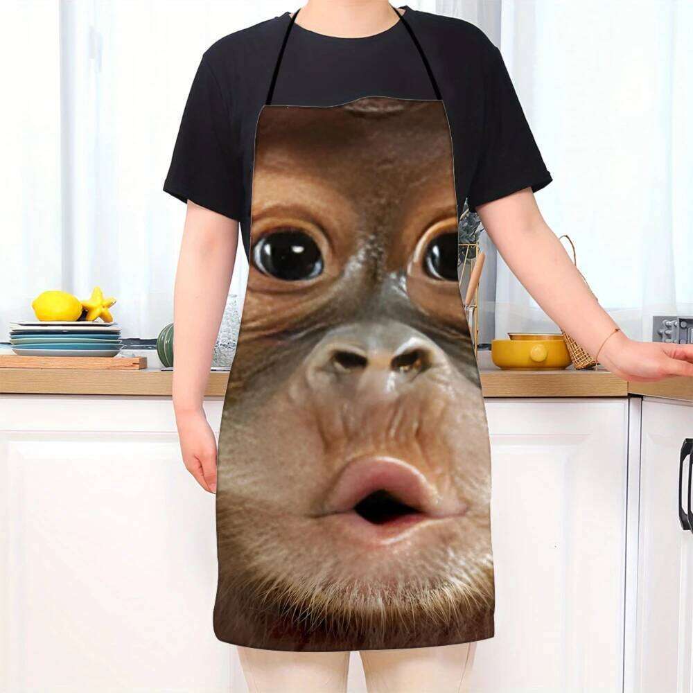 Gorilla Cubs Close-Up Face Print Sleeveless Polyester Apron for Home Kitchen Baking Work and Stylish Design S260205 042