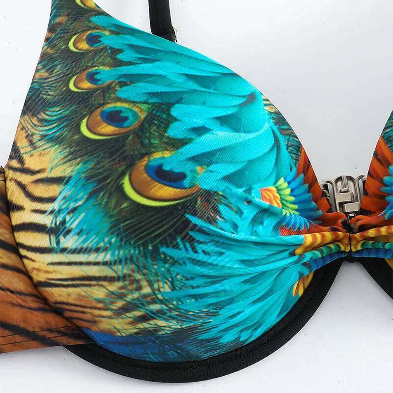 XS-XXL sexy peacock leopard print high waist push up bikini set two pieces swimsuit beachwear bathing suit swimwear biquini XJ260206