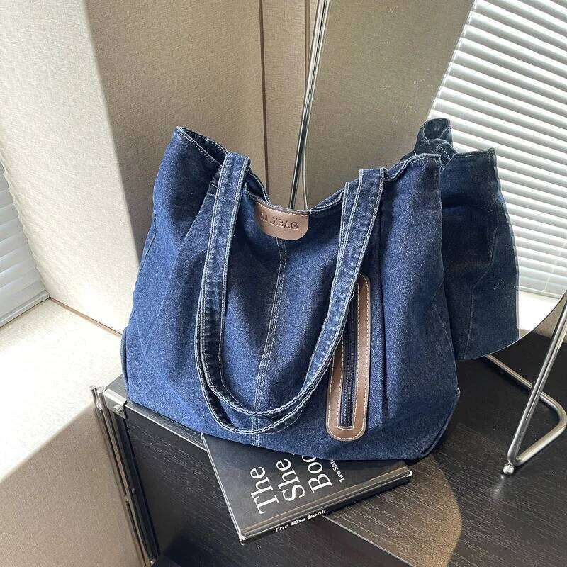 Cowboy Solid Color 2024 High Quality Handbag Zipper Simple Casual Tote Soft Large Capacity Western Style Shoulder Bag Y260205