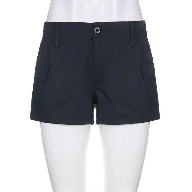Y2k Cargo Shorts Low Cut Pocket Joggers Denim Short Pants Bottoms Slim Fitted Retro Grunge Girls Streetwear H260206