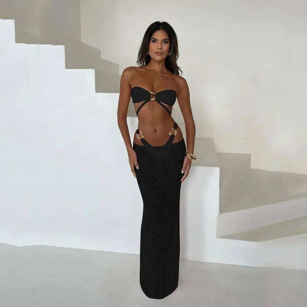 Bandeau 3 Pieces 2025 New Sexy Women Swimsuit Swimwear Female Long Dress Brazil Bikini Set Bathing Swimming Suit XJ260206