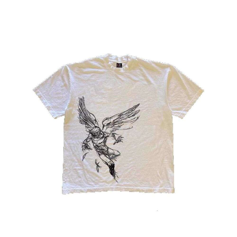 250g heavy weight pure cotton! College style vintage retro unisex sports short-sleeve T-shirt with cartoon wing print