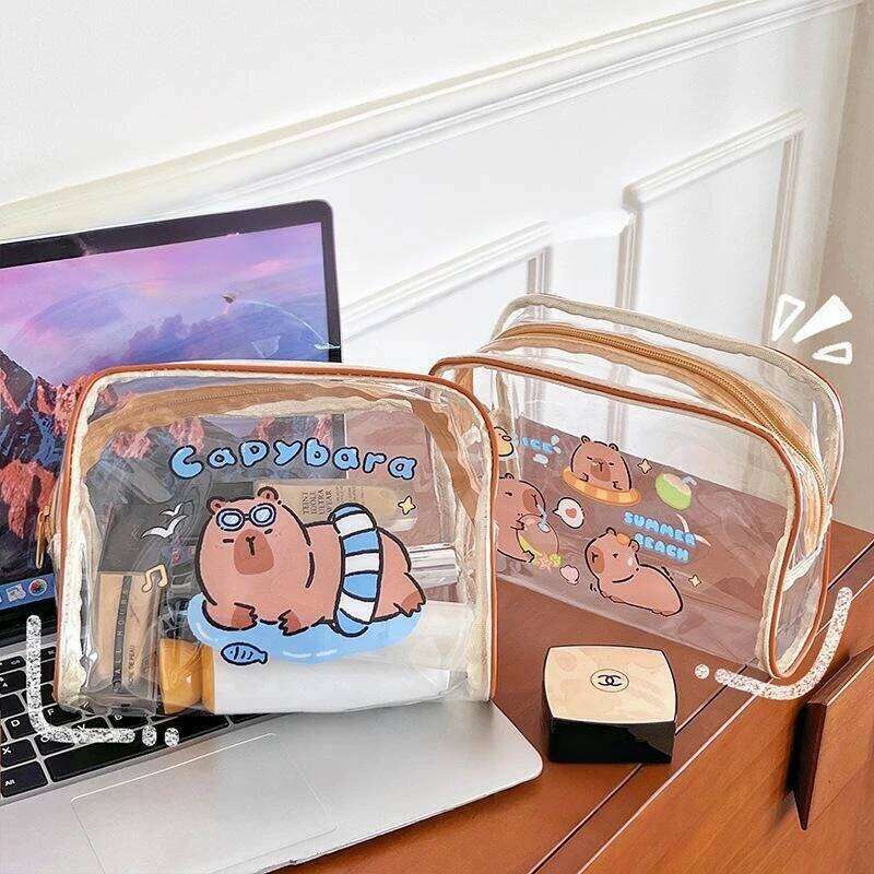 Transparent Capybara Cosmetic Cute Cartoon Design PVC Zipper Waterproof Large Capacity Storage Bag Clear Pouch Y260206
