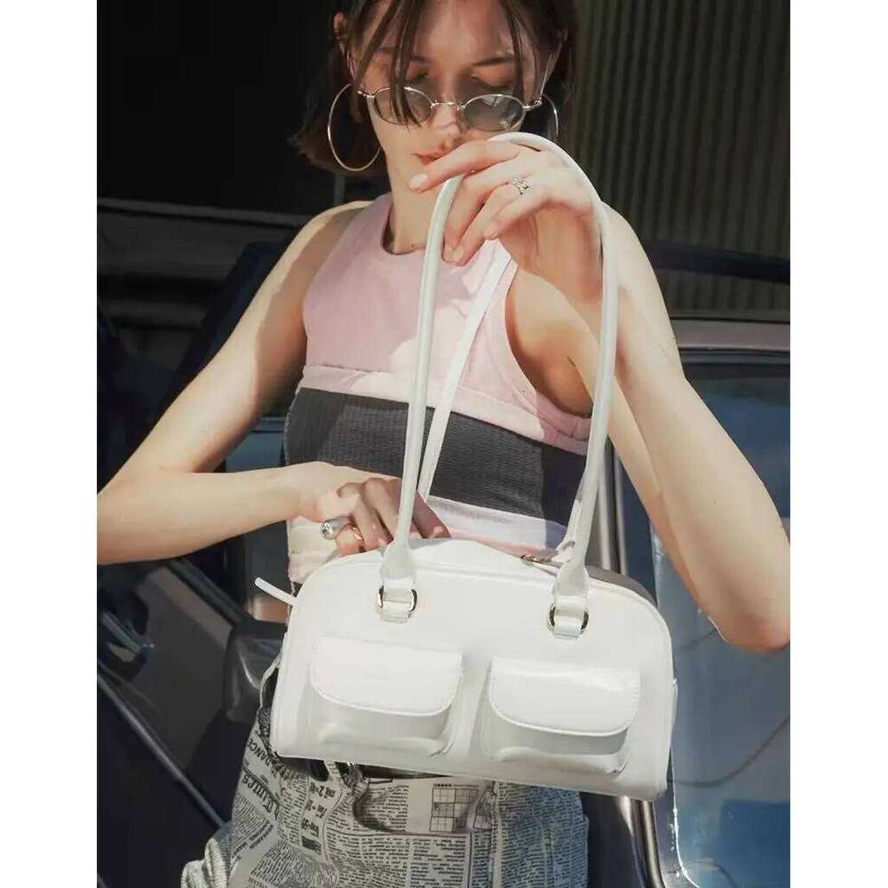 JIAERDI Retro White Bowling Bag Purse Women Hot Girls Leather Pocket Chic Casual Handbag Female Vintage Shoulder Bags Aesthetic Y260205