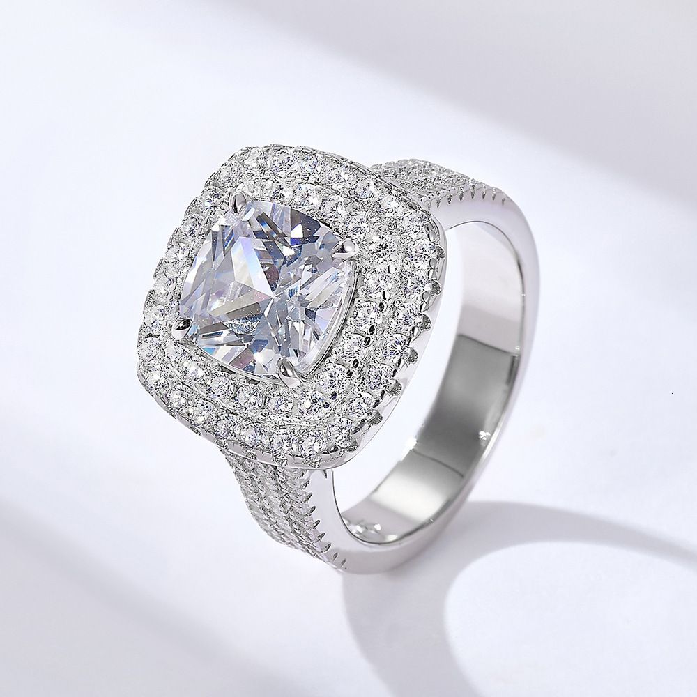 Classic Full Diamond Sterling Silver for Women Fashion Micro Pave Zirconia Light Luxury High-End Wedding Ring Jewelry