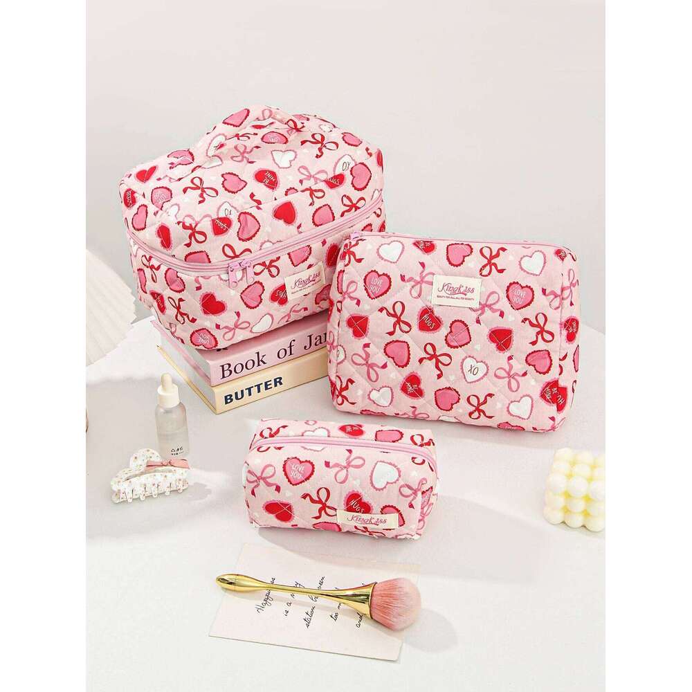 1/3Pcs Cherry & Bow Pattern Bag Set, Large Capacity Cosmetic Storage Bag, Zipper Makeup Organizer Pouch Y260206