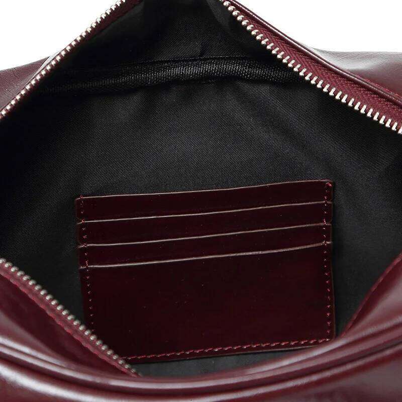 Crack Effect Crossbody Bowling Bag,Designer Punk Metal Studded Fringed Women Sling Shoulder Bag,Burgundy Rivet Tassel Handbag Y260205