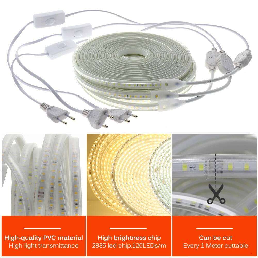 220V 120LEDs/m Brightness Soft Lighting High Flexible Light Safety Waterproof Outdoor Use LED Strip Z260206