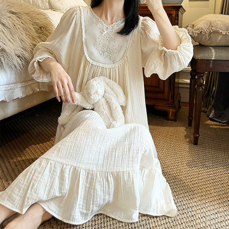 Morning Mist Girl Fairy Princess Nightgown Double Layer Gauze Pure Cotton Home Wear Style Pajamas for Women Spring Summer 201109