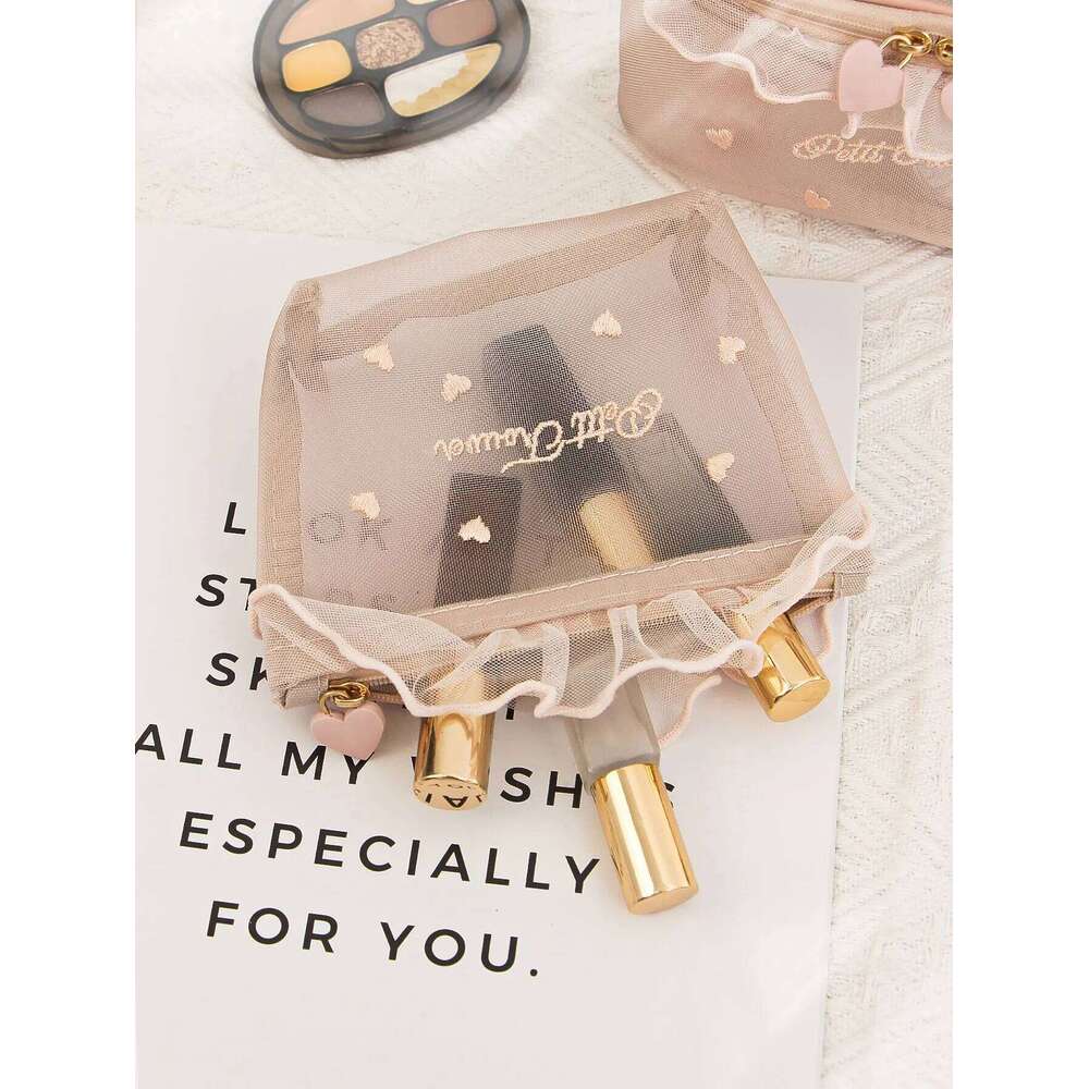 1 piece/set large capacity mesh multifunctional portable toiletries storage bag, ruffle makeup bag Y260206