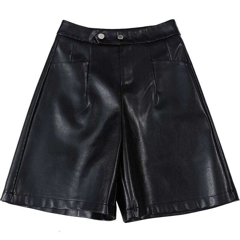 ZUZK PU Leather For Women Loose Autumn Winter Motorcycle Punk High Waist Fashion Bermuda Shorts Femme XJ260206
