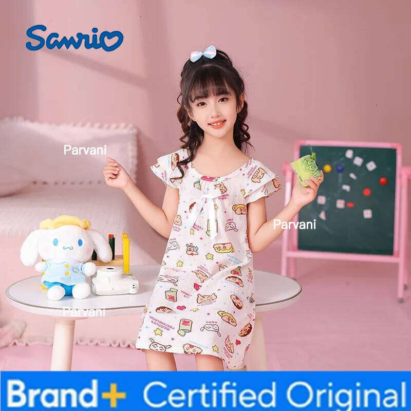 Sanrio Cartoon Home Clothes Girls' Pajama New Korean Camisole Dress for Girls and Children Baby Pajamas Nightgown Girl Kid's H260206 - view 4