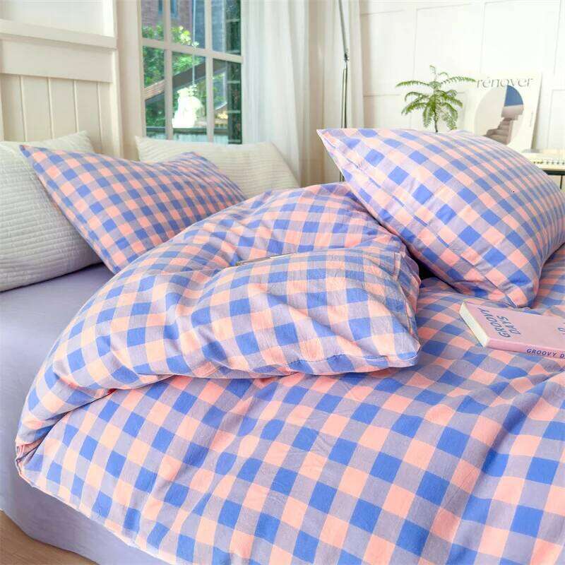 100% Cotton Colorful Plaid Duvet Set Girls Women Bedroom Purple and Pink Striped Reversible Bedding Comforter Cover 3 Pcs XJ260206