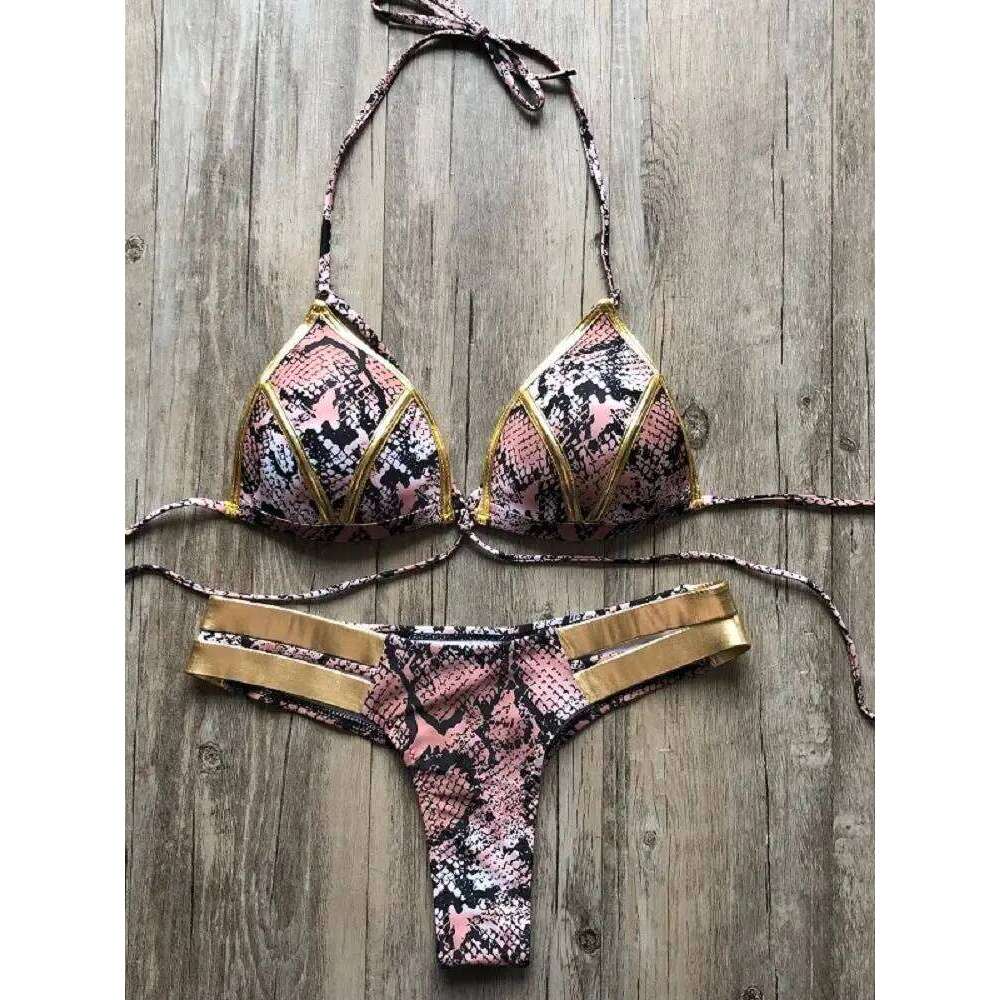 2019 Gold Stamping Set Sexy Padded Women Swimsuit Push Up Bikini Swimwear Summer Beachwear Brazil Bathing Suit Z260206