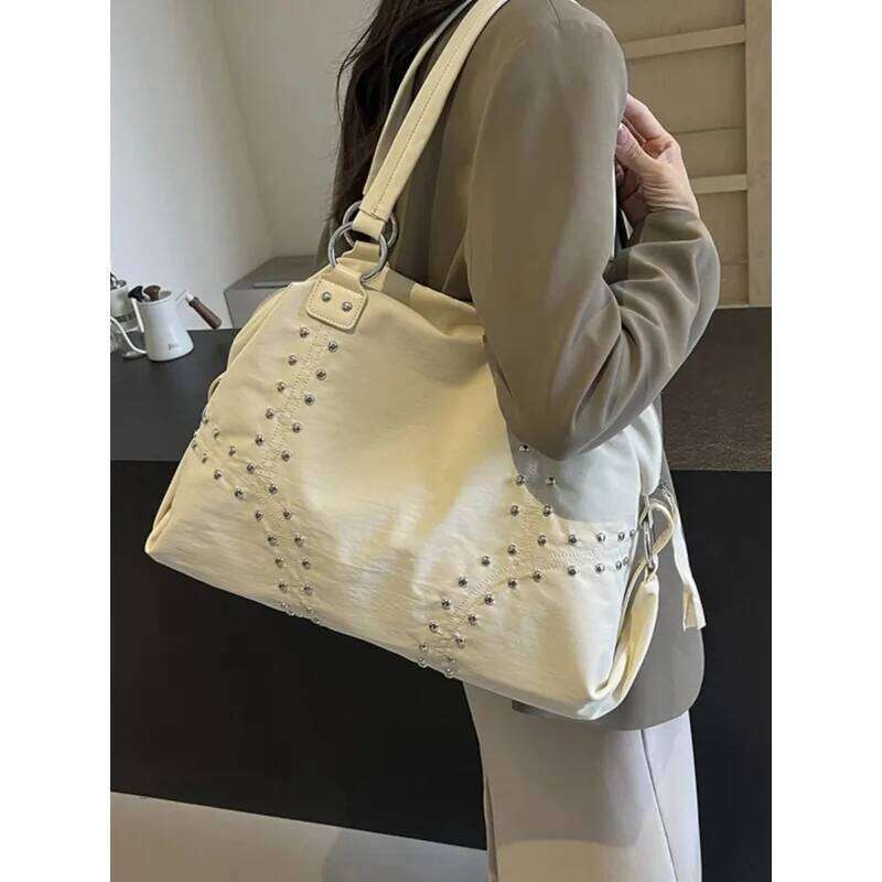 Nylon Rivet Underarm Tote Women's Large oulder Commuter Sli Autumn Trend Youth Pure Color Bag Y260205