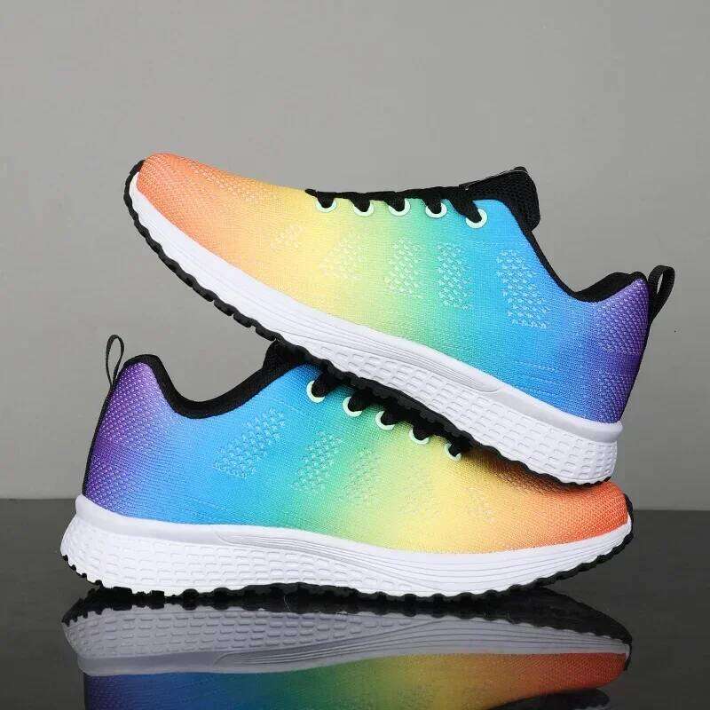 Women's Casual Flat Mesh Breathable Training Platform Comfortable Fashionable Versatile Dopamine Tennis Shoes