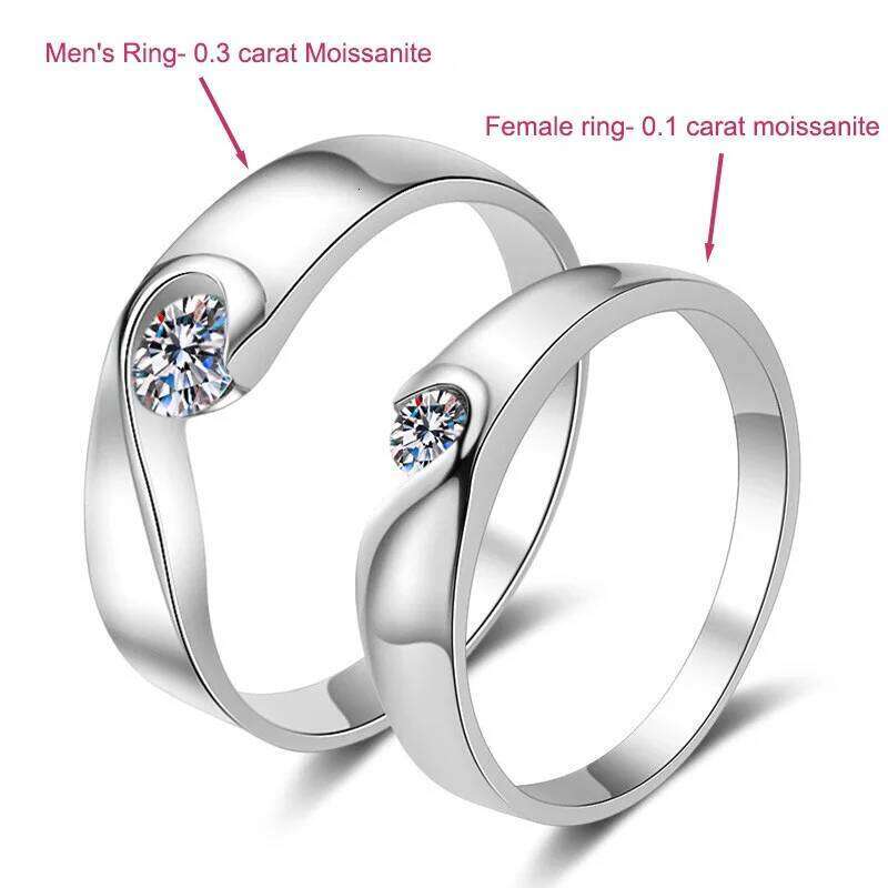 Sparkling Platinum Pt950 Lovers Set with 0.1/0.3ct Moissanite Stones, Love-in-heart Couple Ring Women Wedding Fine Jewelry W260206
