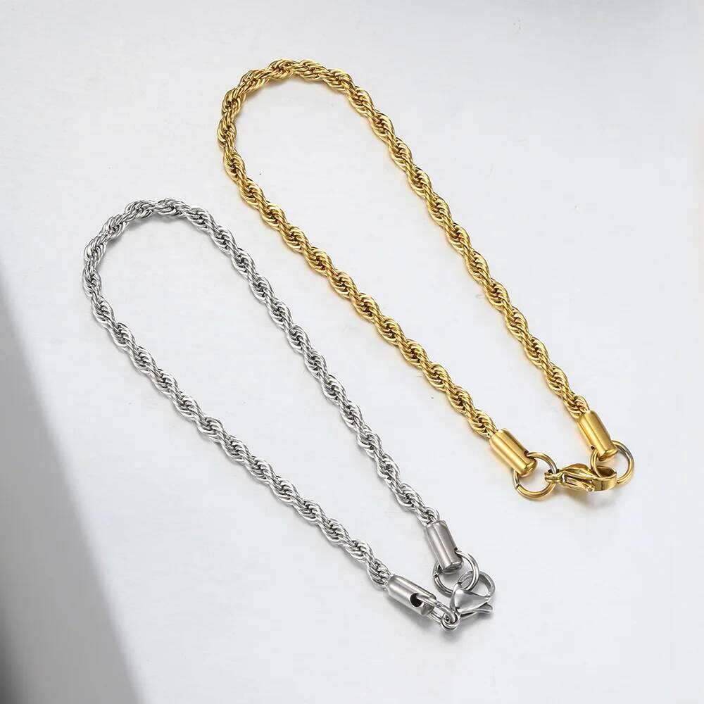 Stainless Steel Rope Chain Bracelet Women Bangle Gold Color Minimalist 3mm 4mm Hand Accessories Trend Hippie Jewelry Female C048 26H0206